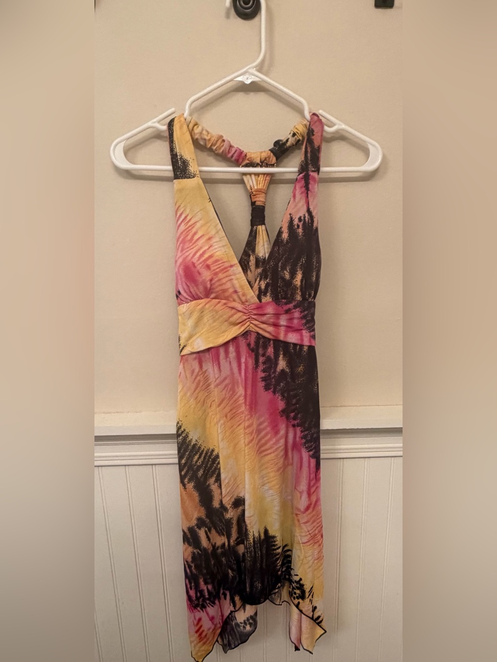 Ingear Pink Yellow Black Tie-Dye Halter Midi Dress
